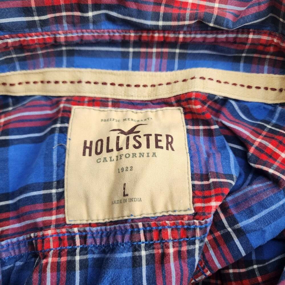 Hollister Y2K Blue Red White Plaid Long Sleeve Button-Up Shirt Men's Size L